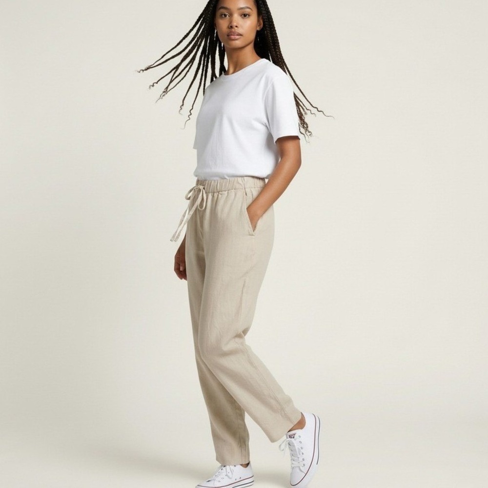 Parachute Women Sand Beige 100%‎ Linen Relaxed Drawstring Pants Small